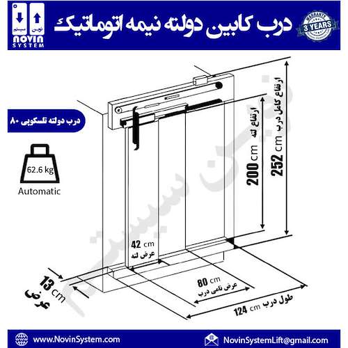 درب کابین دولته نیمه اتوماتیک تلسکوپی80آسانسور