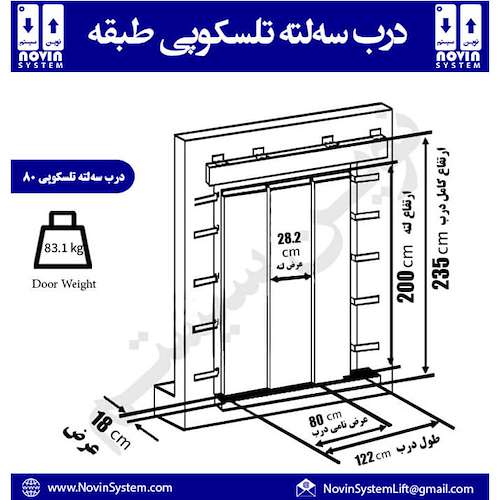 خرید درب سه لته تلسکوپی 80 طبقه آسانسور