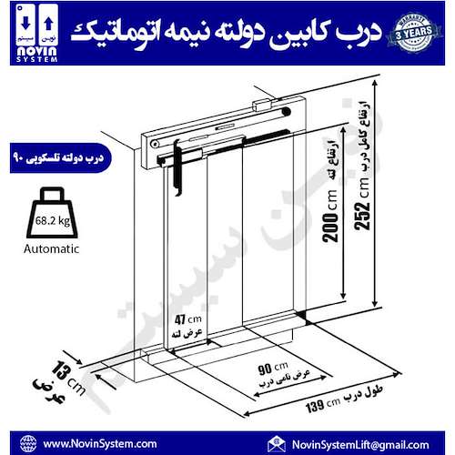 فروش درب کابین دولته نیمه اتوماتیک تلسکوپی90آسانسور