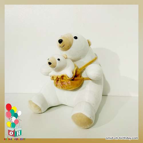  عروسک پولیشی خرس قطبی بچه دار سایز ۳۰ کد CA0222