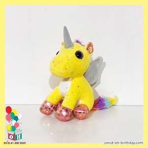  عروسک پولیشی اسب تکشاخ بال دار زرد سایز ۲۰ کد CA0275 لوازم کادویی امید