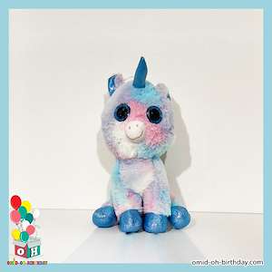 لوازم کادویی امید عروسک پولیشی اسب تکشاخ چشم اکلیلی آبی سایز ۳۵ کد CA0279