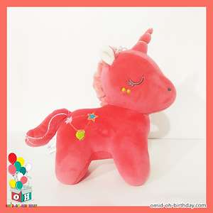  عروسک پولیشی اسب تکشاخ unicorn قرمز سایز ۲۵ کد CA0288 لوازم کادویی امید