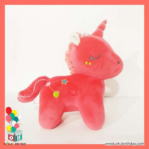  عروسک پولیشی اسب تکشاخ unicorn قرمز سایز ۲۵ کد CA0288