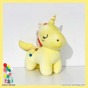  عروسک پولیشی اسب تکشاخ unicorn زرد سایز ۲۵ کد CA0289 لوازم کادویی امید