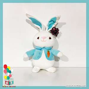  عروسک پولیشی خرگوش غمگین جلیقه فیروزه ای سایز ۳۵ کد CA0299