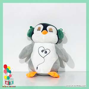 لوازم کادویی امید  عروسک پولیشی پنگوئن هدفون دار سبز سایز ۲۵ کد CA0401