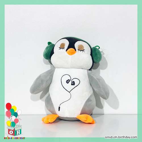  عروسک پولیشی پنگوئن هدفون دار سبز سایز ۲۵ کد CA0401