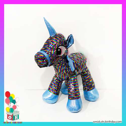 عروسک پولکی اسب تکشاخ رنگین کمانی سایز ۵۵ کد CA0256