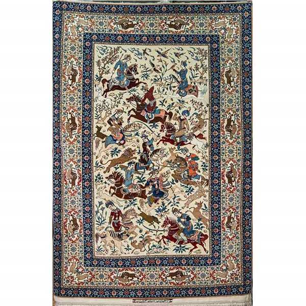 فرش نوری قالیچه شکارگاه بافت صیرفیان اصفهان